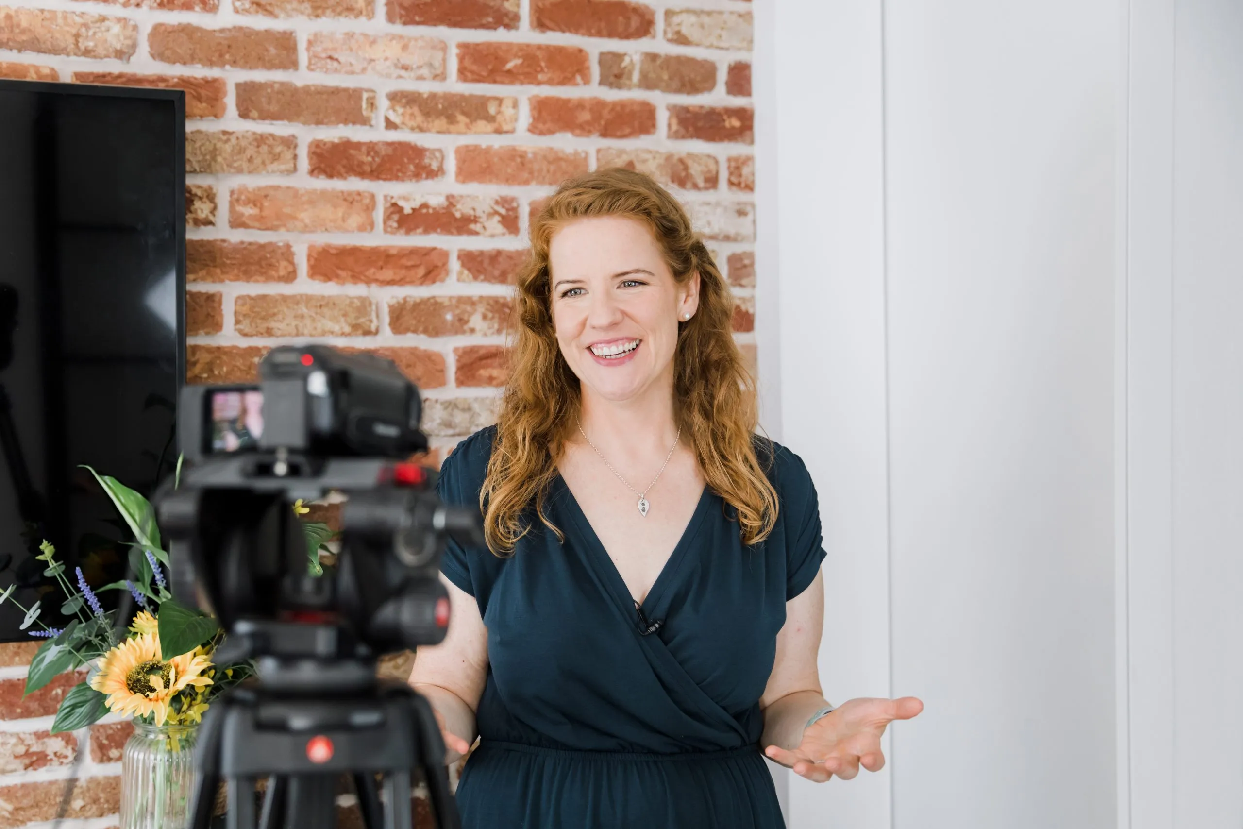 Rebecca Jabbar, spokesperson and media trainer, presenting to camera in her studio